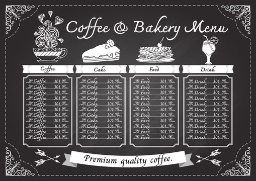 Hand drawn coffee menu on chalkboard design template.