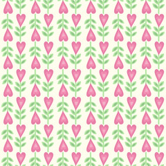 Seamless floral pattern with heart shape flowers. Cute love flower background. Love concept illustration.