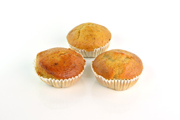 Banana muffin cake on white background
