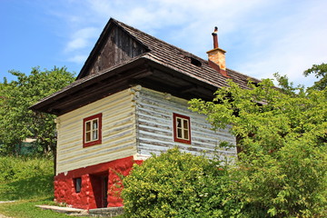 traditional colored wooden house in Vlkolinec, Slovakia