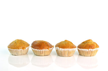 Banana muffin cake on white background