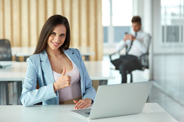 Business Woman Showing thumbs up Gesture. Business People