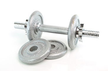 dumbbells on white background