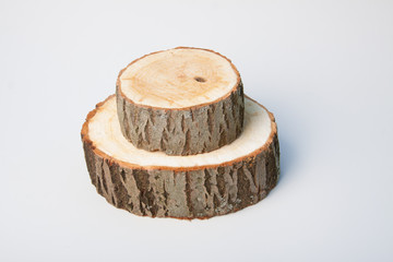 Cross sections of tree trunk on white background