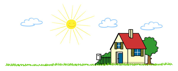 Haus mit Garten und Sonne