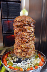 Doner kebab roasted on rotating spit