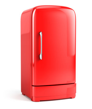 Red Retro fridge isolated on white bacground