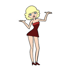 cartoon woman in cocktail dress