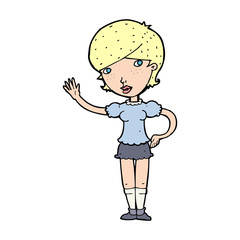 cartoon girl waving