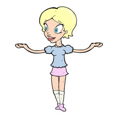 cartoon woman with arms spread wide