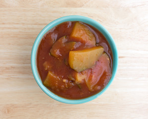 Chunks of zucchini in tomato sauce in bowl