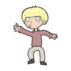 cartoon boy waving warning