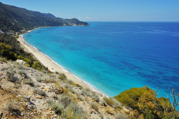 Fototapeta na wymiar Blue Waters of the ionian sea, near Agios Nikitas Village, Lefkada, Ionian Islands, Greece