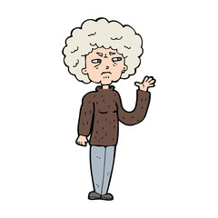 cartoon annoyed old woman waving