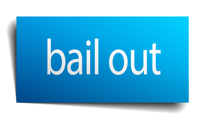 bail out blue square isolated paper sign on white