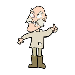 cartoon angry old man in patched clothing