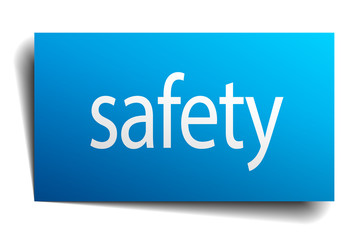 safety blue square realistic paper sign on white background