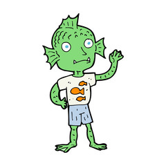 cartoon waving fish boy
