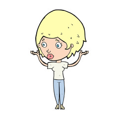 cartoon woman raising hands in air