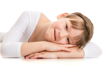 Fototapeta premium Charming girl lying on the floor 