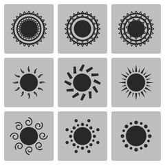 Vector black sun icons set