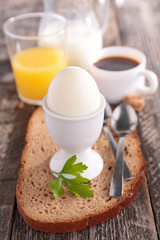 breakfast with egg,coffee and orange juice
