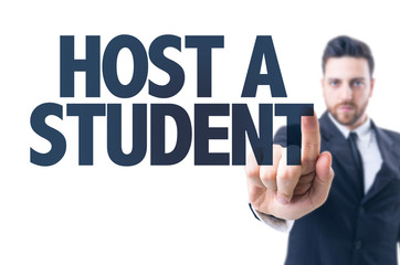 Business man pointing the text: Host a Student
