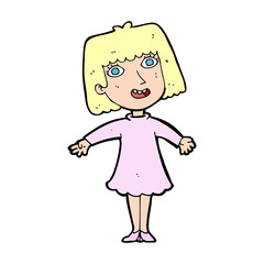 cartoon happy woman in dress