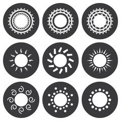 vector white sun icons set