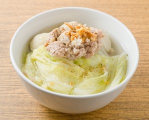 Lettuce Clear Soup with Minced Pork and Meat Ball