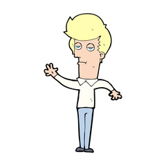 cartoon bored man waving