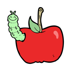 cartoon apple with bug
