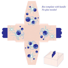 Box template with handle, with stripes and fruit. No glue needed