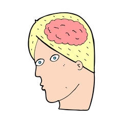 cartoon head with brain symbol