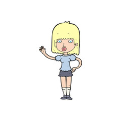 cartoon woman waving