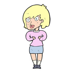 cartoon woman making Who Me? gesture
