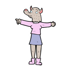 cartoon pointing werewolf woman