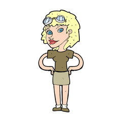 cartoon retro pilot woman