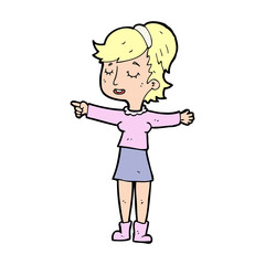 cartoon happy woman pointing