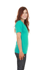 young beautiful female with t-shirt (side view)