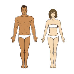 Man and woman standing. Athlectic healthy body. Vector