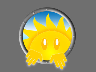 The sun peeks through the porthole