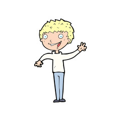 cartoon happy boy waving