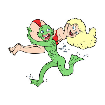 cartoon swamp monster carrying girl in bikini