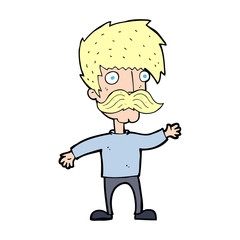cartoon man with mustache waving