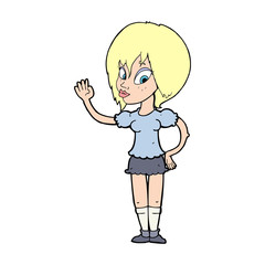 cartoon pretty woman waving