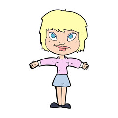 cartoon woman with open amrs