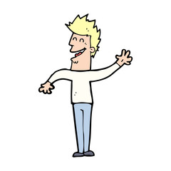 cartoon happy man waving