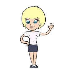 cartoon woman waving