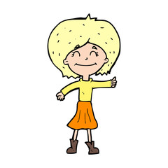 cartoon happy girl giving thumbs up symbol